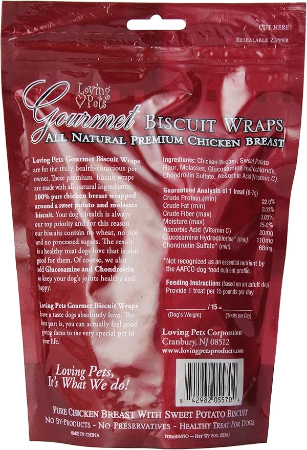 Loving Pets Gourmet All Natural Premium Chicken-Wrapped Sweet Potato Biscuit with Glucosamine and Chondroitin, Dog Treats, 8oz