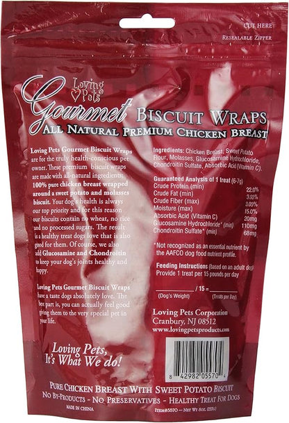 Loving Pets Gourmet All Natural Premium Chicken-Wrapped Sweet Potato Biscuit with Glucosamine and Chondroitin, Dog Treats, 8oz