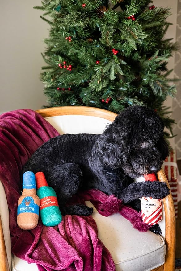 Pearhead Holiday Spirits Dog Toy Set, Spirits Themed Plush Dog Toys, Squeaky Dog Toys, Set of 3