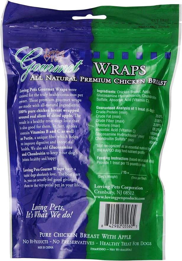 Loving Pets Gourmet All Natural Premium Apple And Chicken Wraps With Glucosamine And Chondroitin, Dog Treats, 6oz