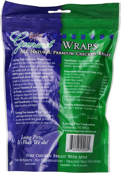 Loving Pets Gourmet All Natural Premium Apple And Chicken Wraps With Glucosamine And Chondroitin, Dog Treats, 6oz