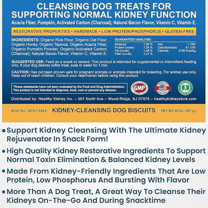 Kidney Cleanse Dog Treats Low Protein Bacon 20 Oz. Dog Treats for Kidney Support. Kidney Friendly Dog Food Diet Treat That Supports Normal Kidney Toxin Elimination