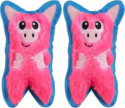 Outward Hound Durablez Minis – Squeaky Plush Dog Toy, No Stuffing for Less Mess, Interactive & Tough, Jumbo Squeaker, Puppies & Small Dogs, Pig, 6.8" (Pack of 2)
