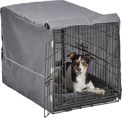 MidWest Homes for Pets Double Door 30-inch Dog Crate Kit, Bundle Includes a Two-Door Cage, Matching Gray Bed and Crate Cover, For Medium-Sized Breeds