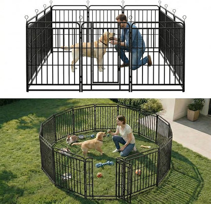 Dog Playpen Outdoor 12 Panels 47'' Rustproof Metal Dog Fence with Gate Small Medium Portable Large Dog Play Pen 27FT 106 Sq.ft for RV Camping, Trips, Play Yard