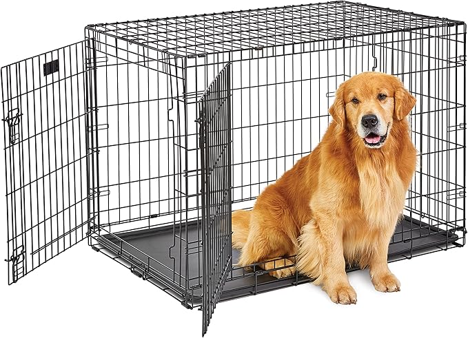 MidWest Homes for Pets 42-Inch LifeStages Crate for Large Breeds, 71-90 lbs, Double Door Folding Dog Crate with Divider Panel, Leak-Proof Tray & Secure Latch, Heavy-Duty & Easy to Assemble