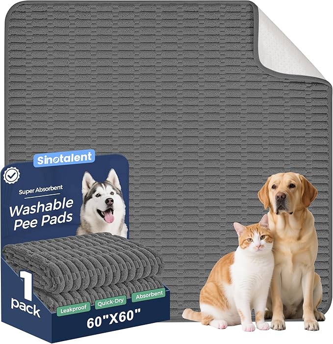 Washable Pee Pads for Dogs, Reusable Puppy Pads Dog Pads, Non-Slip Dog Pee Pads, Leakproof Pet Pee Pads Wee Wee Pads for Dogs. (Dark Grey, 60"x60"(Pack of 1))