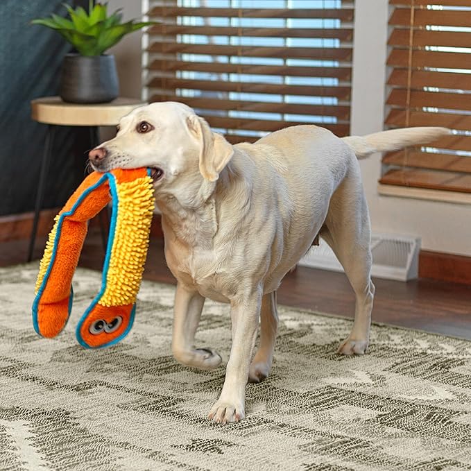 Outward Hound Durablez X-Large Nubby Snake Stuffing-Free Squeaky Plush Dog Toy for Puppies & Dogs - Interactive, Soft Yet Tough, No Mess, Jumbo Squeaker, Long-Lasting Play, 39 inch, Orange