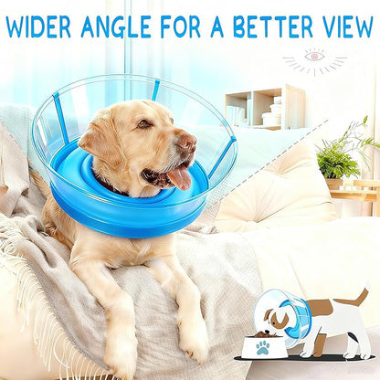 2-in-1 Soft Inflatable Dog Cone Collar Alternative with Enhanced Anti-Licking Guard Shield, Dog Collar After Surgery, Adjustable Recovery Cones for Large Medium Small Dogs and Cats(Blue, M+)