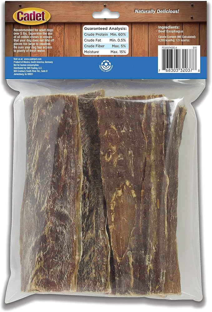 Cadet 100% Beef Strip Long Lasting Chews for Dogs,Ingredient Beef Esophagus Dog Treats,Natural High Protein Rawhide Alternative for Small & Large Dogs,4 Ounce,(Pack of 4)
