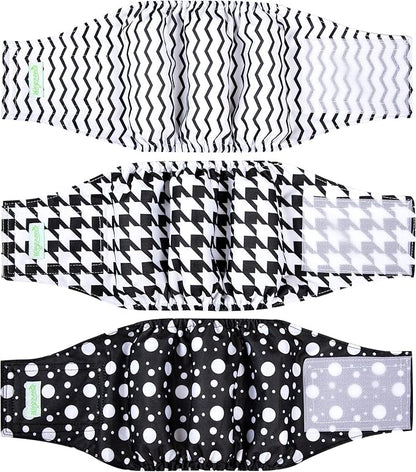 wegreeco Washable Male Dog Belly Band (Stylish Pattern)- Pack of 3 - Washable Male Dog Belly Wrap, Dog Diapers Male (Houndstooth, Medium)