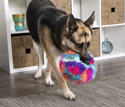 goDog Furballz Squeaky Plush Ball Dog Toy, Chew Guard Technology - Cool Rainbow, Large