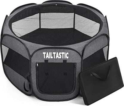 Portable Pet Playpen for Medium Dogs & Cats, Foldable Puppy Safety Pen with Removable Zipper Top, Breathable Mesh Dog Delivery Room, Indoor Isolation Cage for Pets (Dark Grey, Medium)