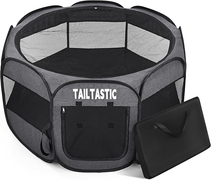 Portable Pet Playpen for Small Dogs & Cats, Foldable Puppy Safety Pen with Removable Zipper Top, Breathable Mesh Dog Delivery Room, Indoor Isolation Cage for Kittens/Rabbits (Dark Grey, Small)
