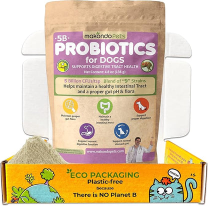 Probiotics for Dogs & Puppies–Extra Strength 9 Species, 5 Billion CFU per Scoop of Powder Digestive Enzymes for Dogs. Gut Fiber & Allergy Relief
