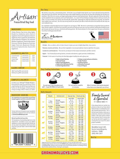 Grandma Lucy's Artisan Dog Food, Grain Free and Freeze-Dried - Artisan Chicken, 1Lb Bag