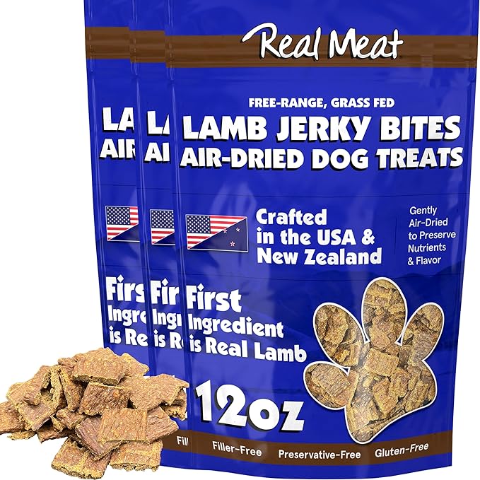 TRMC Real Meat Dog Treats - Three 12oz Bag of Bite-Sized Air-Dried Lamb Jerky for Dogs - Grain-Free Jerky Dog Treats Made up of 95% Quality, Free-Range, Grass Fed Lamb - All-Natural Dog Treats