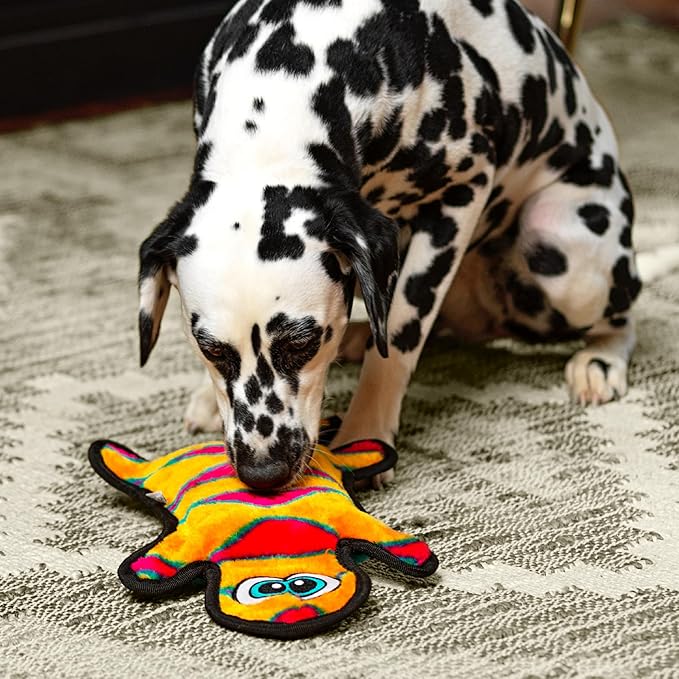 Outward Hound Durablez Large Gecko Stuffing-Free Squeaky Plush Dog Toy for Puppies & Dogs - Interactive, Soft Yet Tough, No Mess, Jumbo Squeaker, Long-Lasting Play, 17.5 inch, Orange