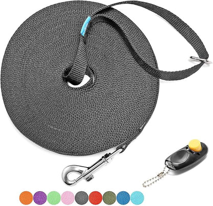 BAAPET 15/20/30/50/100 ft Long Dog Training Leash with Clickers for Small, Medium and Large Dogs or Cats (50 Feet, Black)