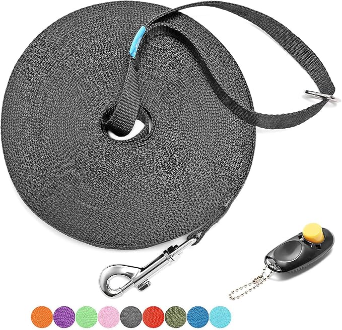 BAAPET 15/20/30/50/100 ft Long Dog Training Leash with Clickers for Small, Medium and Large Dogs or Cats (15 Feet, Black)