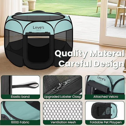Love's cabin Pet Puppy Dog Playpen, Medium Dog Tent Crates Cage Indoor/Outdoor, Portable Playpen for Cat, Foldable Pop Up Dog Kennel Playpen with Carring Case, Removable Zipper Top, Green
