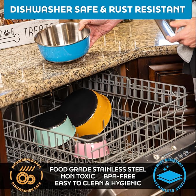 Master Pet Supply Stainless Steel Dog Bowls Set of 2 (64 Oz Each) with Non-Slip Rubber Base - Pistachio - Basic Dog Food Bowl Water & Food Bowls for Small Medium Large Dogs & Cats, Metal Dish