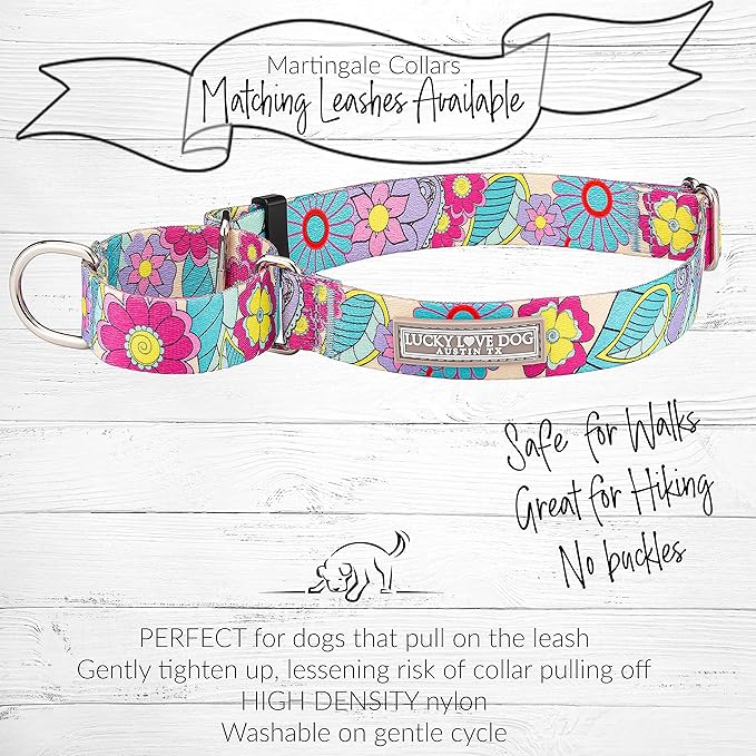 Lucky Love Dog Martingale Collar, Premium No Slip Martingale Collar for Large Dogs, Great for Whippets, Greyhounds, and More (Caroline, Large)