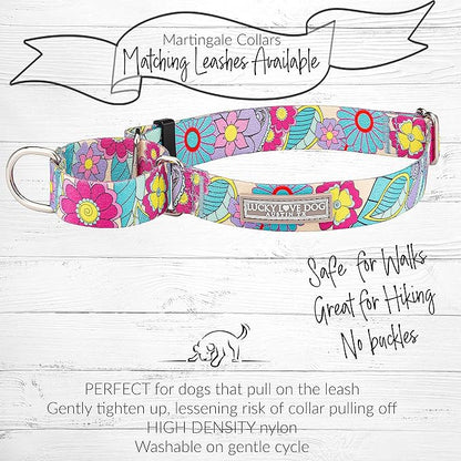 Lucky Love Dog Martingale Dog Collar - Adjustable, No-Slip, Durable, & Soft Webbing Collar for Male and Female Dogs Ideal for Training & Walking - Caroline, Small