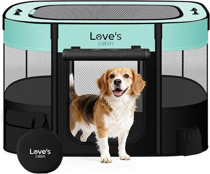 Love's cabin Pet Puppy Dog Playpen, Large Dog Tent Crates Cage Indoor/Outdoor, Portable Exercise Playpen for Dog and Cat, Foldable Pop Up Dog Kennel Playpen with Carring Case (L, Green)