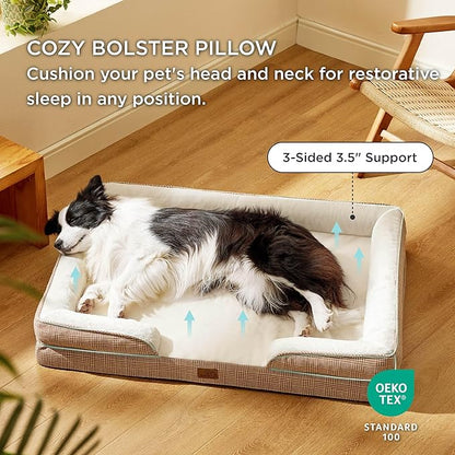 Bedsure L Plus Orthopedic Dog Bed for Large Dogs - Washable Dog Cat Bed Waterproof, L Plus Big Comfort Dogs Couch Sofa with Washable Removable Cover, Pet Bed with Nonskid Bottom, Plaid-Brown, 38"