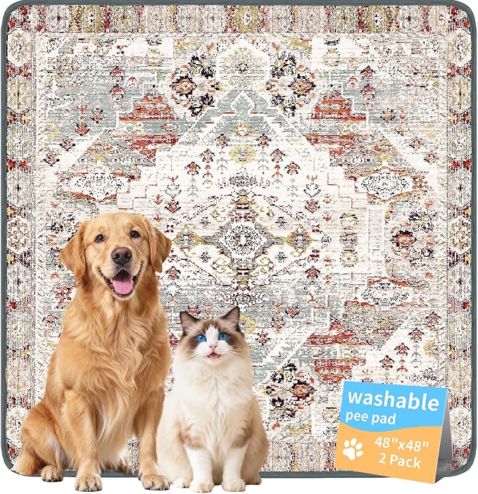 Washable Pee Pads for Dogs, Reusable Puppy Potty Training Pads, Ultra-Absorbent Thick Waterproof Leak-Proof Non-Slip Pads & Mat for Crate, Playpen, Floor, Whelping & Housebreaking , 2 Pack 48"x48"
