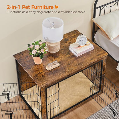 Yaheetech 38'' Dog Crate Furniture with Cushion Wooden Dog Crate with Double Doors/Adjustable Feet Side End Table for Medium/Large Dogs, 37.80" L x 25.59" W x 26.57" H