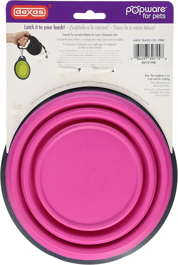 Dexas Popware for Pets Collapsible Travel Cup, Large, Gray/Pink