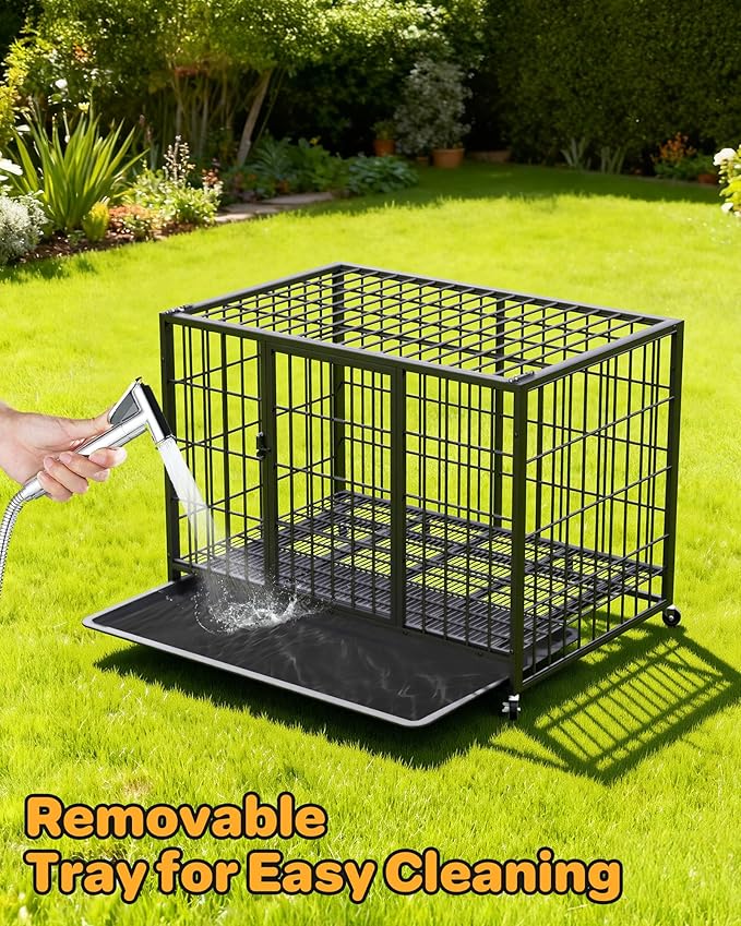 HIWOKK 38 Inch Dog Crates for Meidum Small Dogs,Metal Wire Cages Dog Kennels Pet Cage with Double-Door,Removable Tray,for Small Medium Dogs