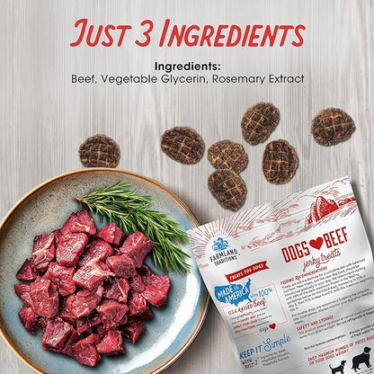 Farmland Traditions Dogs Love Beef Jerky Dog Treats with Only 3 Ingredients and No Fillers, 13.5 Ounce Bag