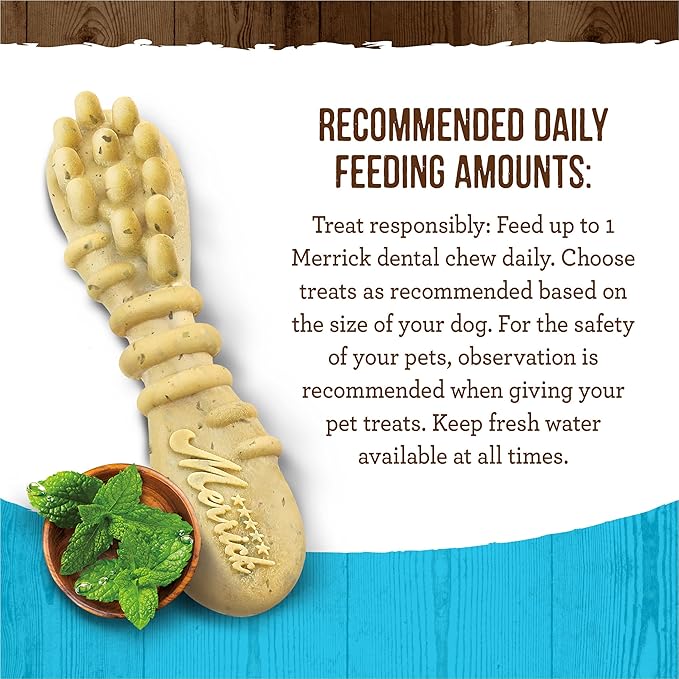 Merrick Fresh Kisses Dog Dental Chews Infused With Real Mint for Medium-Sized Dogs, Grain-Free Pet Treats, 23.0 oz. Box