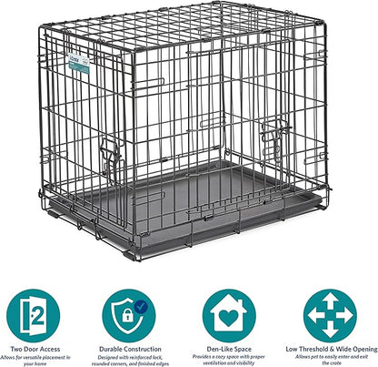 MidWest Homes for Pets 24-Inch iCrate for Small Breeds, 12-20 lbs, Double Door Folding Dog Crate with Divider Panel, Leak-Proof Tray & Secure Latches, Portable, Durable & Easy to Assemble