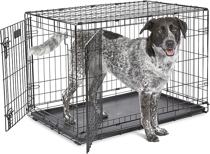 MidWest Homes for Pets Intermediate Double Door iCrate Starter Kit, 36-inch Dog Crate Bundle for Medium to Large Breeds, Includes Cage, Pet Bed, 2 Bowls and Privacy Cover