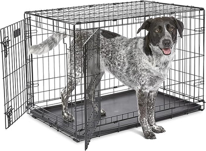 MidWest Homes for Pets Intermediate Double Door iCrate Starter Kit, 36-inch Dog Crate Bundle for Medium to Large Breeds, Includes Cage, Pet Bed, 2 Bowls and Privacy Cover