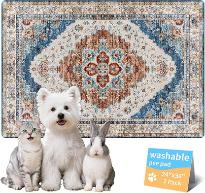 Washable Pee Pads for Dogs, Reusable Puppy Potty Training Pads, Ultra-Absorbent Thick Waterproof Leak-Proof Non-Slip Pads & Mat for Crate, Playpen, Floor, Whelping & Housebreaking , 2 Pack 24"x36"