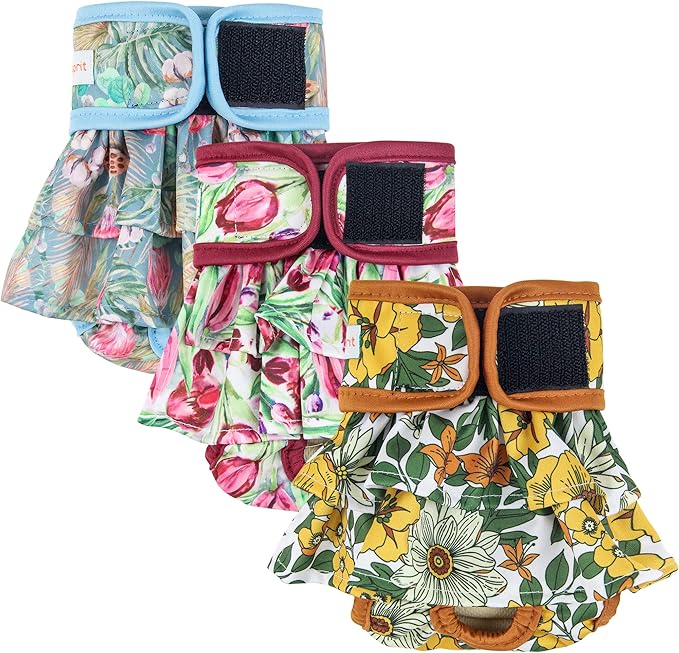 Langsprit Washable Female Dog Diapers (3 Pack) - Reusable Dog Diapers for Female Dogs - Highly Absorbent Dog Dresses for Dogs in Period,Heat or Excitable Urination(Small)