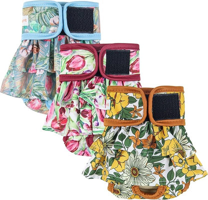 Langsprit Washable Female Dog Diapers (3 Pack) - Reusable Dog Diapers for Female Dogs - Highly Absorbent Dog Dresses for Dogs in Period,Heat or Excitable Urination(Small)