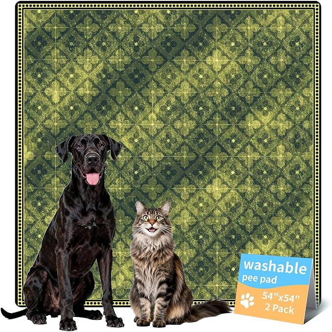 Washable Pee Pads for Dogs, Reusable Puppy Potty Training Pads, Ultra-Absorbent Thick Waterproof Leak-Proof Non-Slip Pads & Mat for Crate, Playpen, Floor, Whelping & Housebreaking , 2 Pack 54"x54"