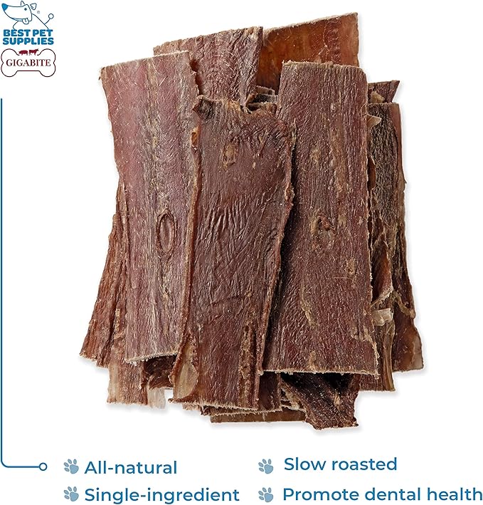 GigaBite Beef Esophagus Dog Treats - Natural Gullet Sticks for Dogs, High Protein Single Ingredient Dog Chews, Rawhide Free Dental Dog Treats for All Dog Breeds - Strips (6 Inch), Pack of 22