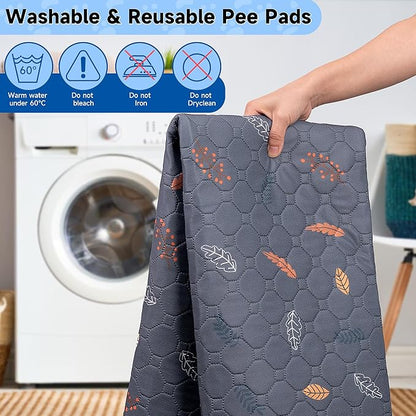 Sunheir Washable Pee Pads for Dogs 2-Pack Reusable Puppy Pads Pet Training Pads, Waterproof Dog Pee Pads for Crate, Whelping Pad, Non-Slip Protects Against Urine Leakage (Leaves - Deep Grey, 24x36)