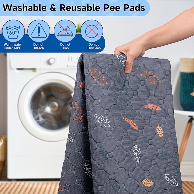 Sunheir Washable Pee Pads for Small Pet 5-Pack, Reusable Pet Training Pads Absorbent & Leak-Free, Waterproof Pee Pads for Dog Cat Rabbit Guinea Pig Hamster, Whelping Pad (Leaves - Deep Grey, 12x12)