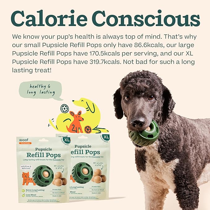 WOOF Pupsicle Refill Pops, Delicious Long Lasting Dog Treats, Pre-Made Pupsicle Refills for Dogs, Wholesome Ingredients, Low-Mess Beef Pet Treats - XL Pops - 5 Count - 3 Pack