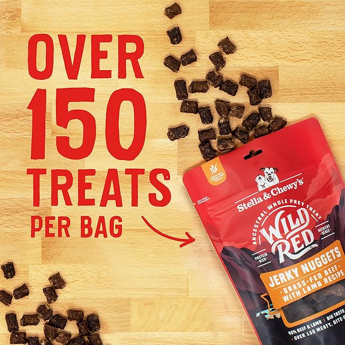 Stella & Chewy's Wild Red Jerky Nuggets - 90% Protein-Rich Beef & Lamb Dog Treats - Grain-Free Training Rewards for All Breeds - Made in USA - 6 oz Bag