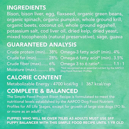 Simple Food Project - Bison Recipe - Freeze Dried Raw Food for Dogs - 96oz
