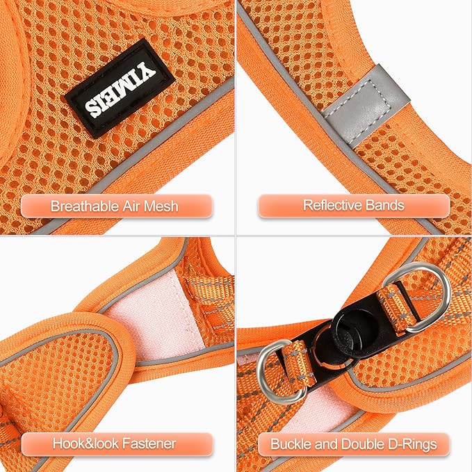 YIMEIS Dog Harness and Leash Set, No Pull Soft Mesh Pet Harness, Reflective Adjustable Puppy Vest for Small Medium Large Dogs, Cats (Orange01, X-Small (Pack of 1)